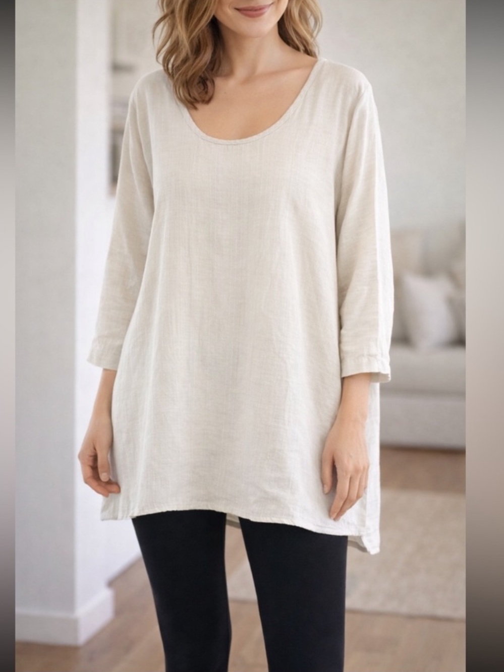 Flax Top Seam Texture Tunic Top In Sage Size 1G